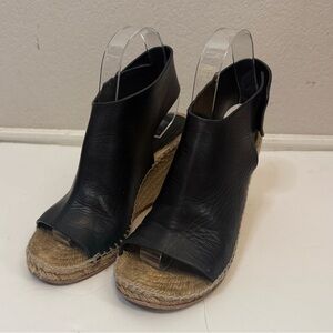 Celine Black Leather Open Toe Espadrille Wedge Sandals Shoes EU30 US 7.5
